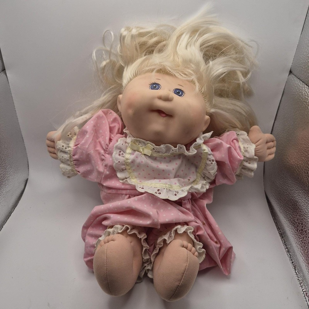 Vintage 1995 15" Cabbage Patch Kids Style Blonde Soft Body Doll Blue Eyes Pink